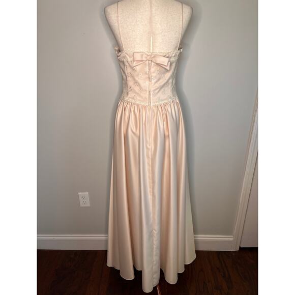 90s Bridal Originals Light Pink Floral Hoco Prom Formal Bows Satin Maxi Dress M - Picture 6 of 8